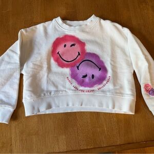Zara Kids White Sweatshirt with Pink and Purple Smiley Faces